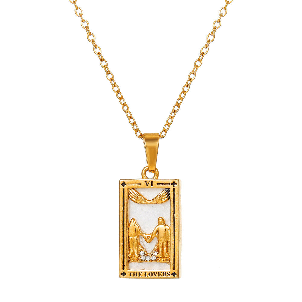 Vintage Stainless Steel Oil Drop Tarot Pendant Clavicle Chain